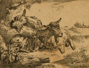 Two Goats and a Kid by Johann Heinrich Roos