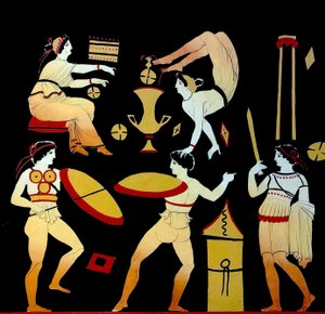 Acrobats and Three Men Performing The Pyrrhichios or Pyrrhike War Dance c.1796