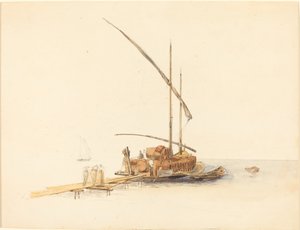Wine Barrels Loaded onto a Sailing Barge at Vevey by Johann Jacob Ulrich