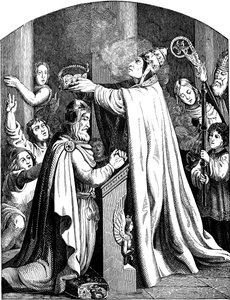 The Coronation of Emperor Charlemagne by Pope Leo III. Illustration from the Geschichte des deutschen Volkes by E. Duller, 1840 by Johann Jakob Kirchhoff