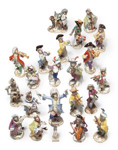Meissen twenty-one piece monkey band