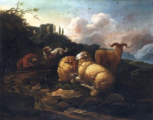 Sheep and Shepherd by Johann Melchior Roos
