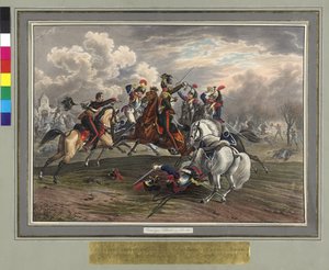 Frederic Dittmayer Rescue at 17th February 1814 at Villeneuve Colonel Sergeant Baron of Trach from the Captivity French Cuirassiers by Johann Nepomuk Hoechle