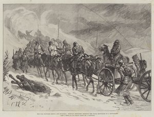 The War between Servia and Bulgaria, Servian Artillery crossing the Ploca Mountains in a Snowstorm