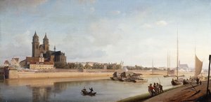 Magdeburg on the banks of the River Elbe - View from the East to the West