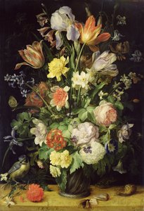 Still Life with Flowers and Blue Tit
