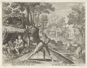 Adam and Eve Working Outside the Earthly Paradise (History of the Family of Cain / On Good and Bad Works) by Johann Sadeler (I)