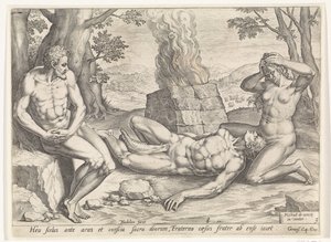 Eve Mourns the Death of Abel (series title: History of Cain and Abel) by Johann Sadeler (I)