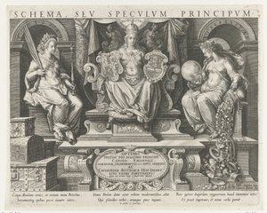 Authority, Nobility, and Benevolence (Title Page for a Series on the Qualities of a Prince) by Johann Sadeler (I)