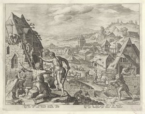 Cain Builds the City of Enoch (History of the Family of Cain / On Good and Bad Works) by Johann Sadeler (I)
