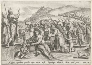 Exodus from Egypt (series: History of Moses before the Exodus, Historia plagarum in Aegijpto) by Johann Sadeler (I)