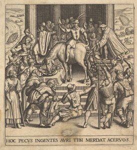 Men Collecting Dung Dropping from the Hindquarters of a Mule