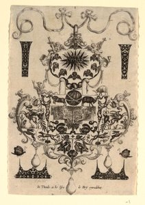 Pendant Design with the Temptation, Plate 1, from a series of eight pendant designs with the cardinal virtues by Johann Theodor de Bry