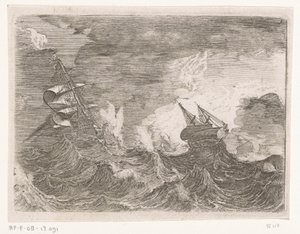 Five Sailing Ships at Sea During a Storm by Johann Wilhelm Baur