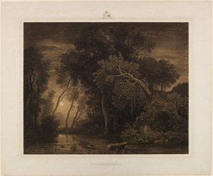 River Landscape with Rising Moon by Johann Wilhelm Schirmer