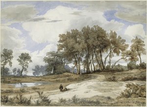 Italian Landscape, Two Monks in the Foreground by Johann Wilhelm Schirmer