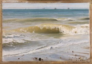 Sea Surf with Distant Ships by Johann Wilhelm Schirmer