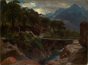 Swiss Mountain River with Footbridge by Johann Wilhelm Schirmer