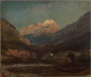 Swiss Mountain Landscape with Chapel and Distant Snowy Peak by Johann Wilhelm Schirmer