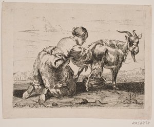 A Girl Milking a Goat