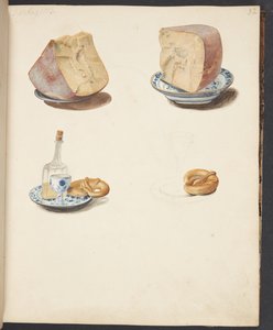 Still Life with Cheese, Schnapps, and Pretzel by Johanna Fosie