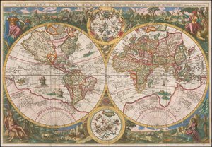 1596 Map of the World - Orbis Terrae Compendiosa Descriptio by Johannes Baptista Vrints