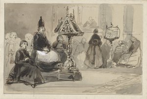 Church Interior with Singing Bishop and Nuns by Johannes Bosboom