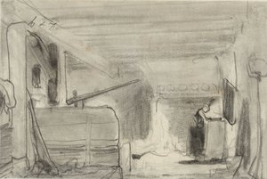 Woman in the kitchen of a farmhouse by Johannes Bosboom