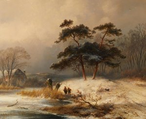 Johannes Franciscus Hoppenbrouwers Collecting Wood in the Winter Forest