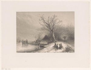 Winter Scene with Sleigh on the Ice by Johannes Franciscus Hoppenbrouwers