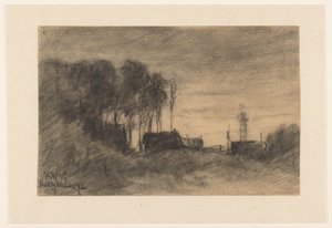Group of Houses and Trees near Hooghalen, Evening Mood by Johannes Gijsbert Vogel