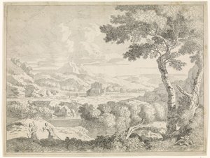 Hilly Landscape with Shepherds (Landscapes after Gaspar Poussin) by Johannes Glauber
