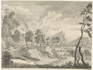 Hilly Landscape with Waterfall by Johannes Glauber