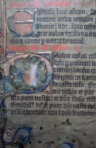 Detail from the fifteenth century Gutenburg Bible, of the opening of Ephesians (detail) by Johannes Gutenburg