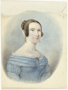 Woman in a Blue Dress with Gold Earrings