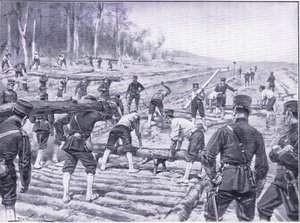 Japanese Engineers Constructing a Timber Road for Troops