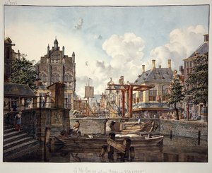 Town View with Drawbridge by Johannes Huibert Prins