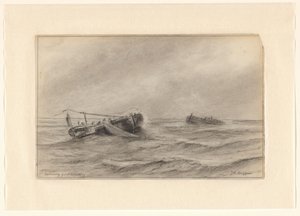Fishing Boats at Sea by Johannes Huygens (signed by artist)