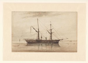 Sailing Ship Anchored in Calm Water by Johannes Huygens (signed by artist)