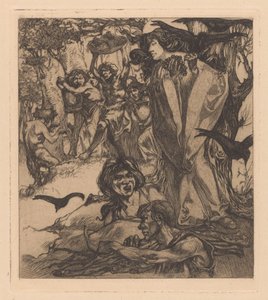 Wooded Landscape with People, Crows, and Satyr by Johannes Josephus Aarts