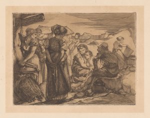 Man, Women and Child in Hilly Landscape by Johannes Josephus Aarts
