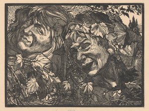 Two Bacchantes Surrounded by Vine Leaves