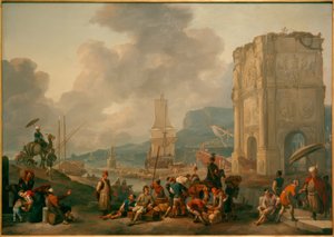Capriccio of an Italian Harbor with Arch of Constantine