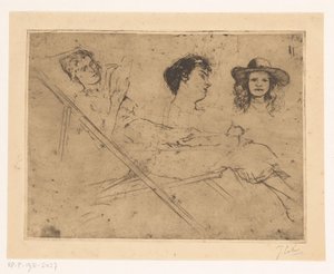 Study of a Woman in a Deck Chair and Two Heads