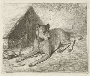 Dog on a Chain by a Kennel by Johannes Mock