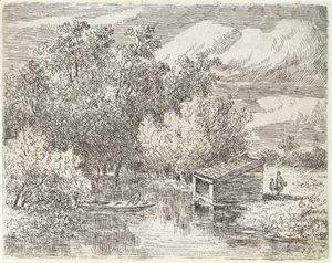 Boathouse on a River by Johannes Pieter van Wisselingh