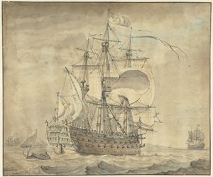 A French Three-Deck Warship with Full Sails by Johannes Swertner