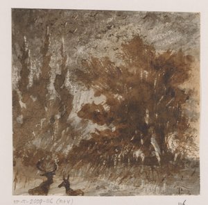 Deer and Birds by Tall Trees