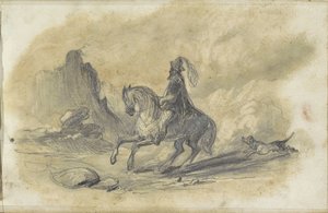 Rider with a Dog on a Rocky Path by Johannes Tavenraat