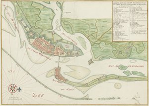 Watercolour chart of the city of Recife (Brazil) in the 17th century